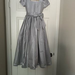 Elegant Silver Flower Girl Dress with Bow